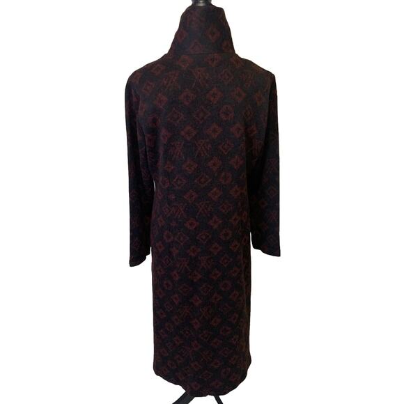 Regancy Total Fashion Midi Dress Womens Large 10/12 Black wRed Geometric Print - Picture 2 of 15